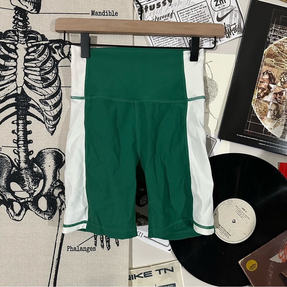 green gym shorts